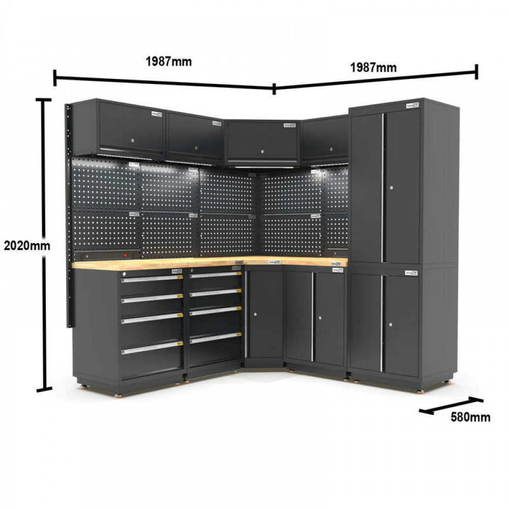 PRO SERIES 1385/2610mm OR 1987/1987mm x 580mm x 2020mm BLACK WORKSHOP Cabinet