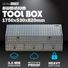 Aluminium Ute Tool Box 2.5mm 1750x530x820mm 3 Drawers Side Opening Vehicle Stora