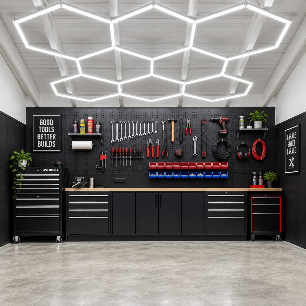 Double Garage Hexagon LED Light 4083 x 3764 mm - 23 Grid System  Steelmates
