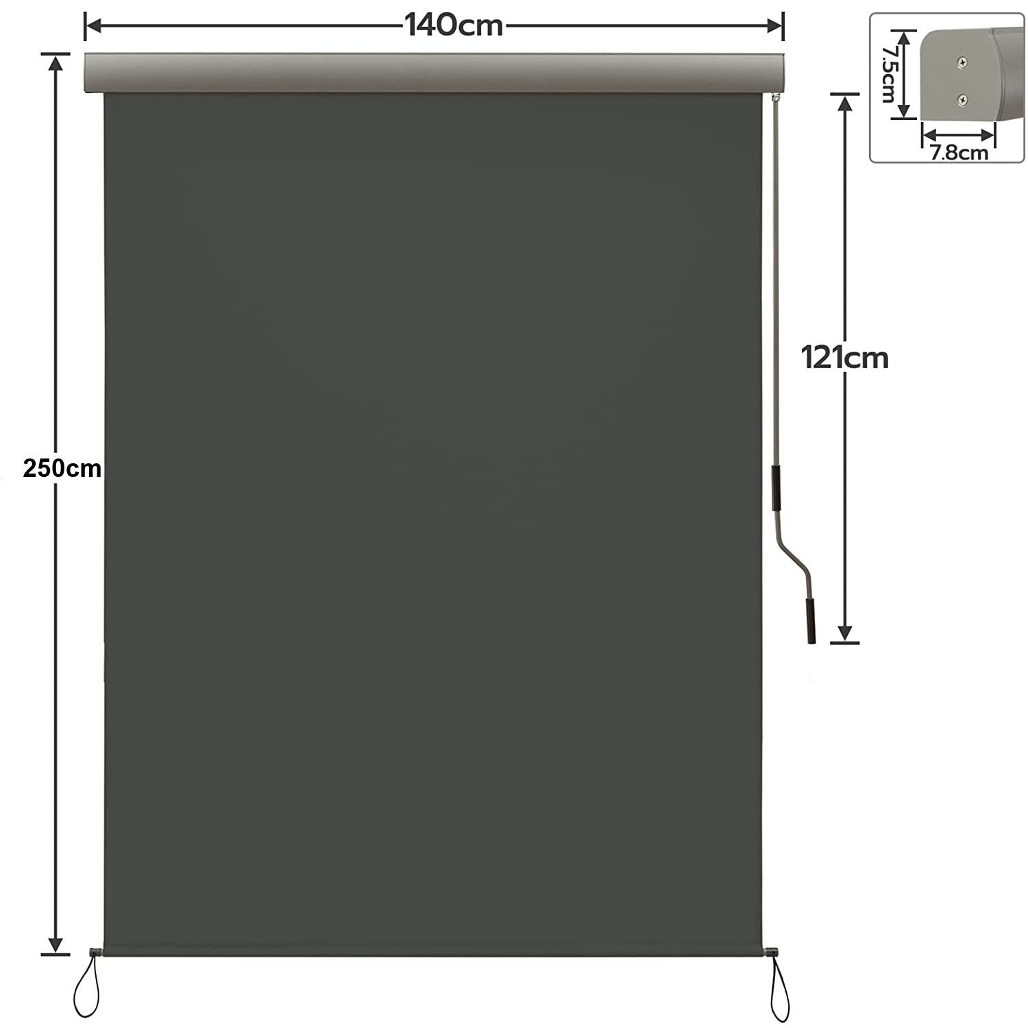 Drop Awning Blind Adjustable Roller Shade 140x250cm  Steelmates