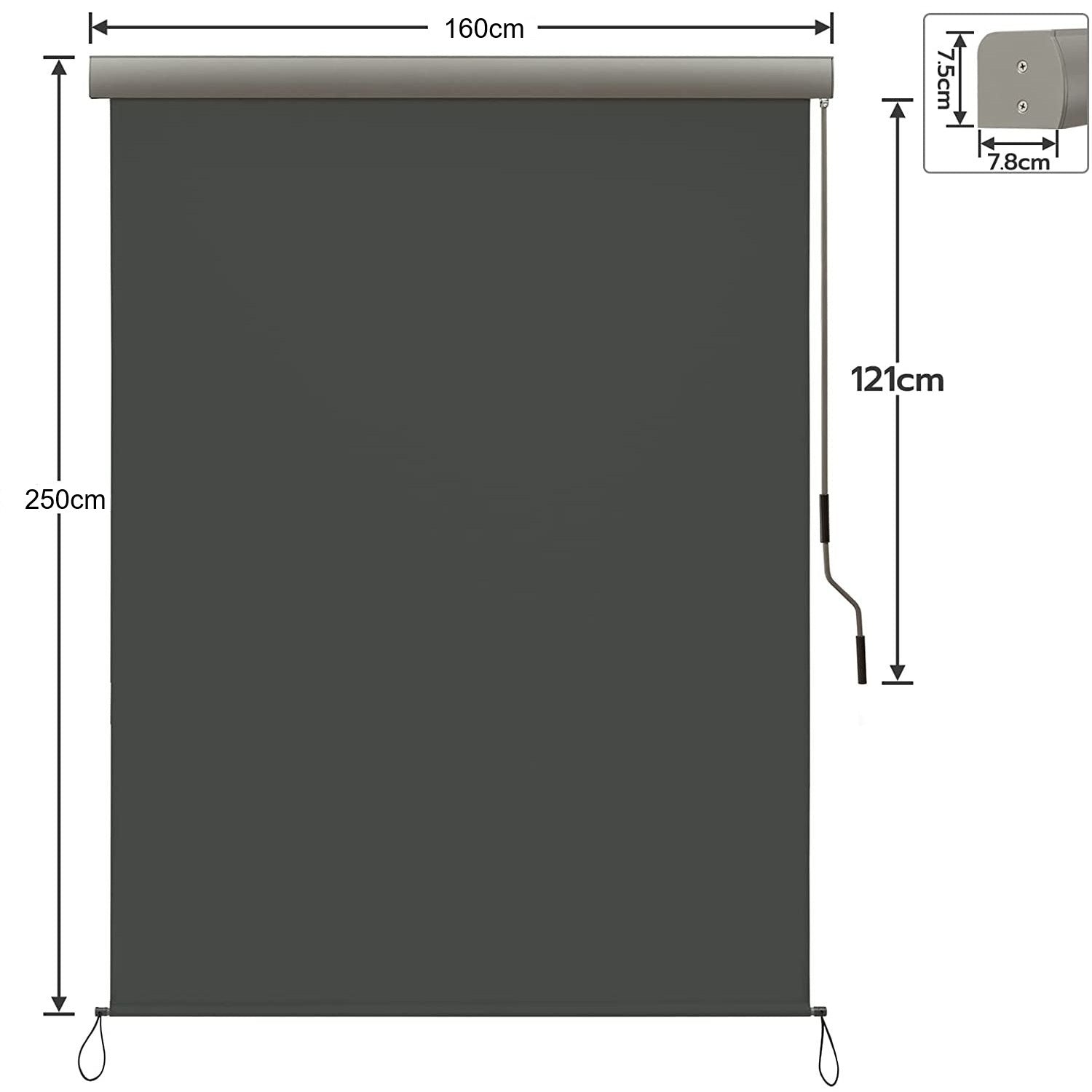 Drop Awning Blind Adjustable Roller Shade 160x250cm  Steelmates