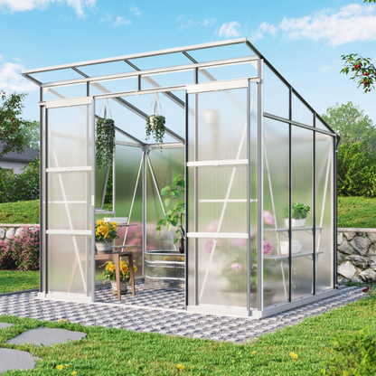 6MM Polycarbonate Greenhouse with Flat Roof -254x192cm Aluminium Greenhouses Steelmates