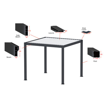 3000 L x 4000 W x 2500 H Louvred Pergola Louvre Roof Dark Grey