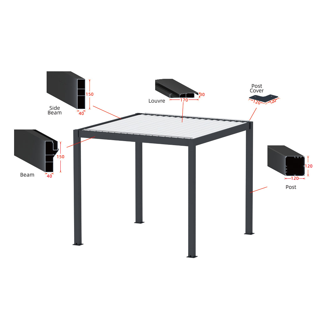 8000 L x 3000 W x 2500 H Louvred pergola louvre roof Dark Grey
