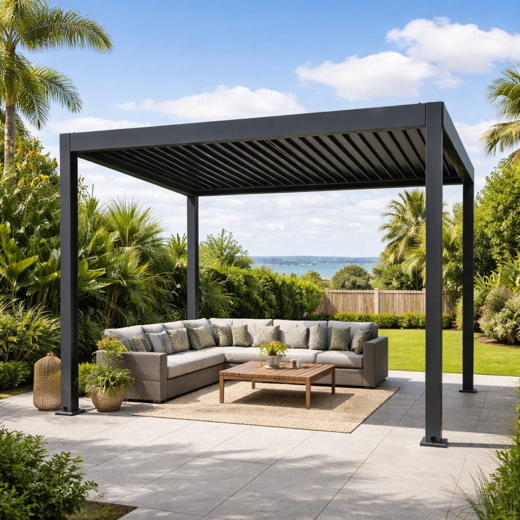 3000 L x 4000 W x 2500 H Louvred Pergola Louvre Roof Dark Grey  Steelmates