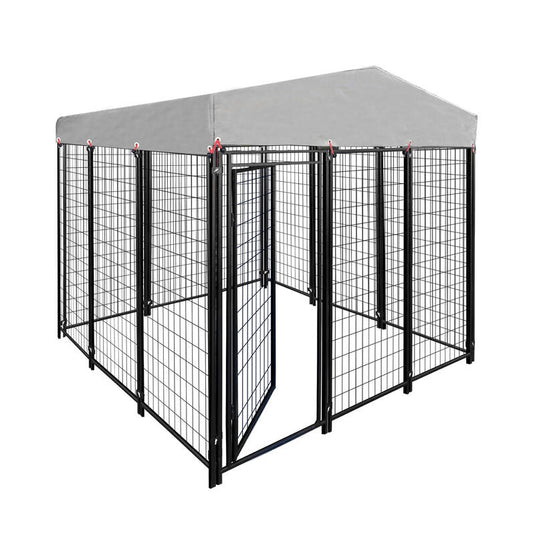 Dog Run Enclosure Animal Hutch Metal with Roof Cover 1.9×1.9×1.86M  steelmates