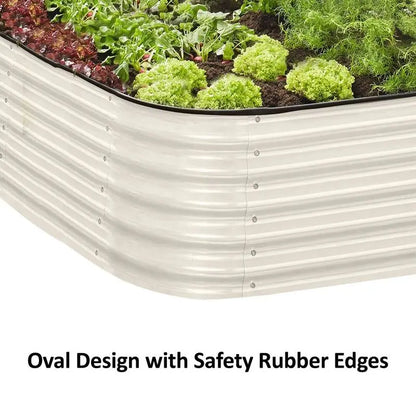 Galvanised Steel Garden Bed 9-in-1 Modular Oval Vegetable Planter [Grey] steelmates