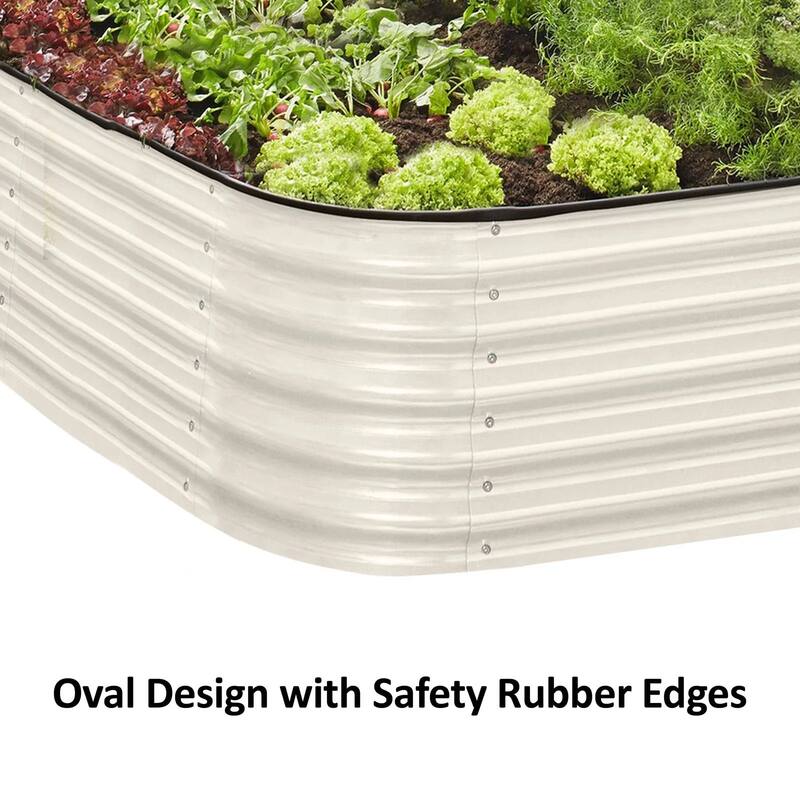 Galvanised Steel Garden Bed 9-in-1 Modular Oval Vegetable Planter [Cream]