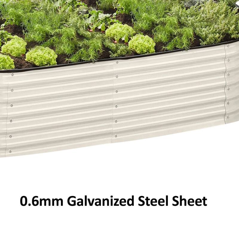 Galvanised Steel Garden Bed 9-in-1 Modular Oval Vegetable Planter [Cream]