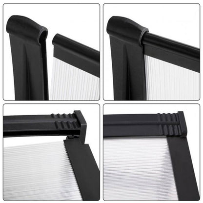 Door Canopy W200xD100cm DIY Window Door Awning Sun Shade with Clear Roof Panel
