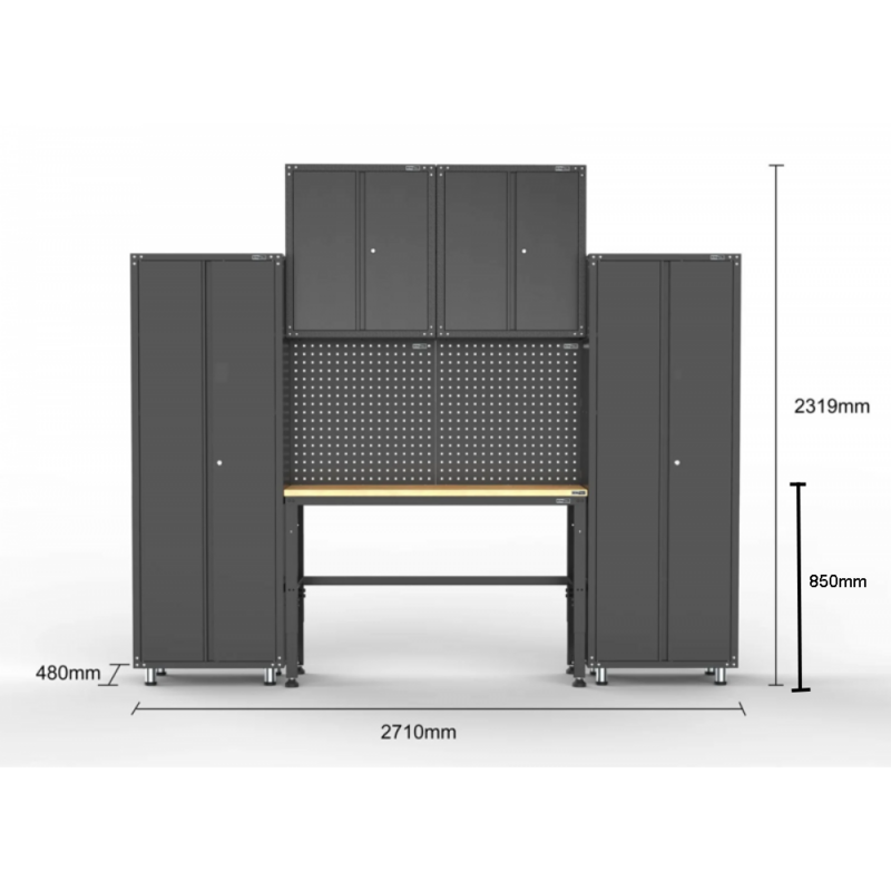 2704mm x 480mm x 2319mm Black Workshop Garage Storage Cabinet Set Model A