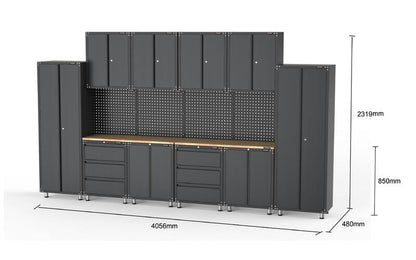 4056mm x 480mm x 2319mm Black Workshop Garage Storage Cabinet Set