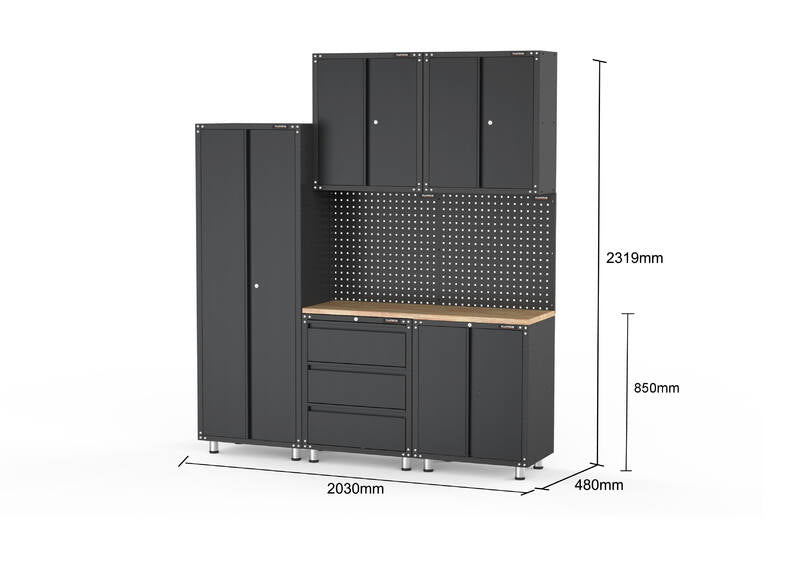 2030 x 480 x 2319mm Black Workshop Garage Storage Cabinet Set