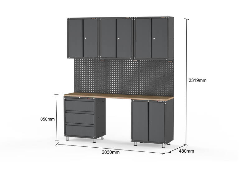 2030mm x 480mm x 2319mm Black Workshop Garage Storage Cabinet Set