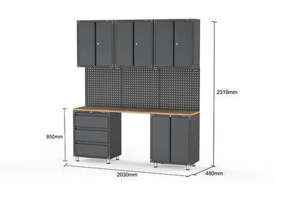 2030mm x 480mm x 2319mm Black Workshop Garage Storage Cabinet Set