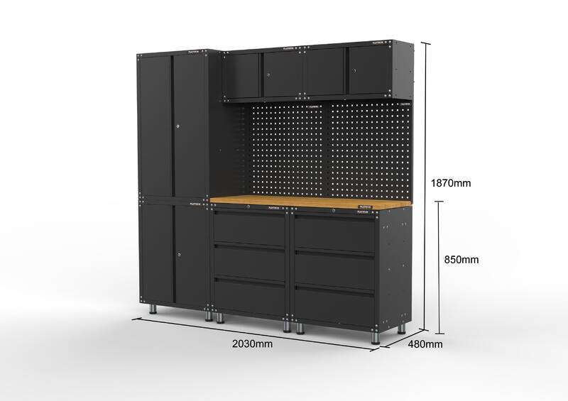 2030mm x 480mm x 1870mm Black Workshop Garage Storage Cabinet Set Model C