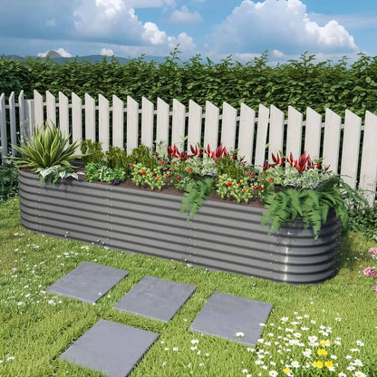 ALUMINUM-COATED ZINC SHEET GARDEN BED ROUND CORNER 82x322x63CM