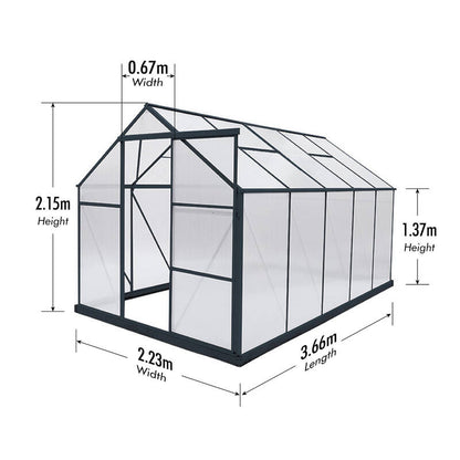 GREENHOUSE 6mm Twin Wall 2230 x 3660 x 2150mm