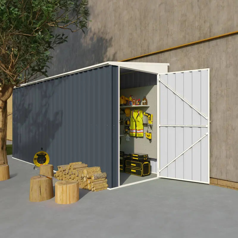 Steelmates 1.3m x 3.39m Garden Sheds Grey Steelmates