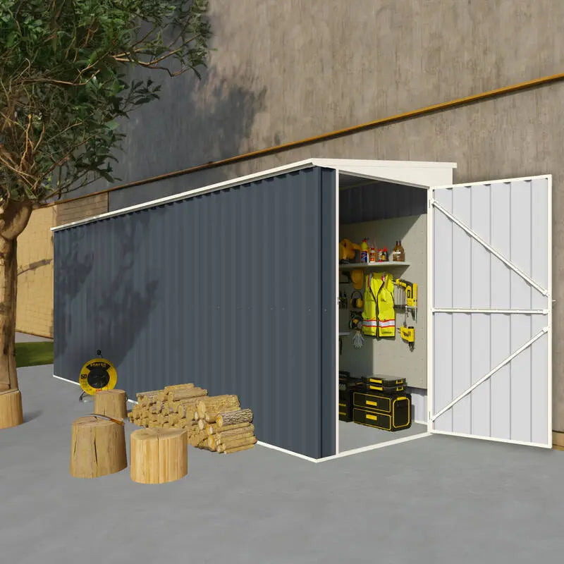 Steelmates 1.3m x 4.21m Garden Sheds Grey Steelmates